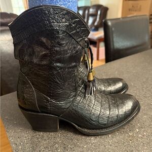 Verthali Exotic Black Leather Western Cowboy Ankle Boots size 8.5 Women's.